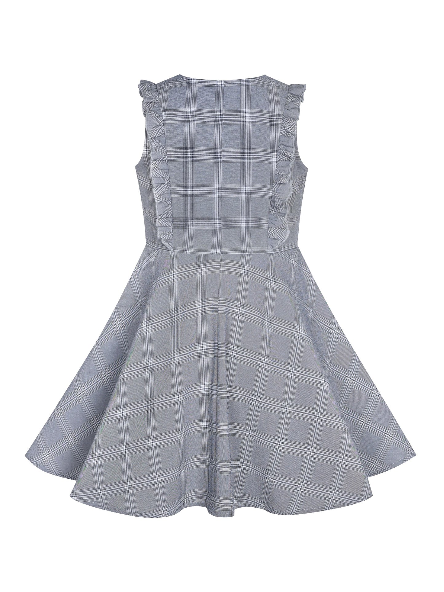 Girls Dress V Neck Pleated Hem Back School Uniform Gray Gray