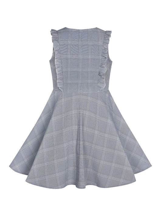 Girls Dress V Neck Pleated Hem Back School Uniform Gray Gray