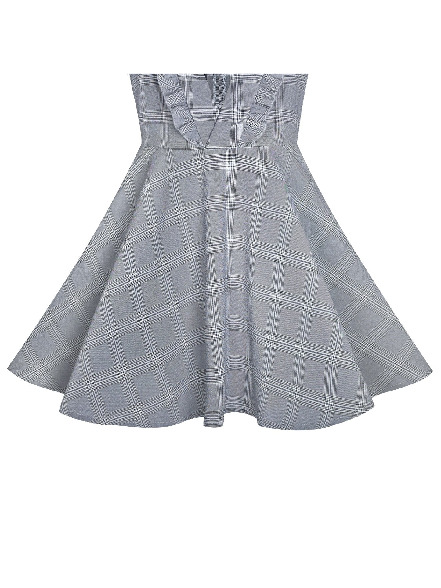Girls Dress V Neck Pleated Hem Back School Uniform Gray Gray