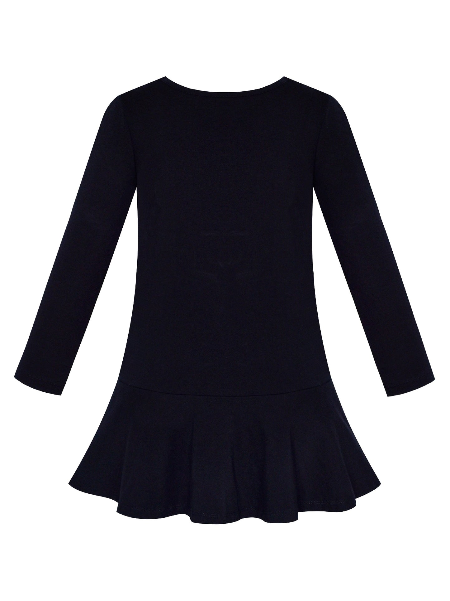 Girls Dress Long Sleeve Cotton Cartoon Sequins Pink Striped Dress Black
