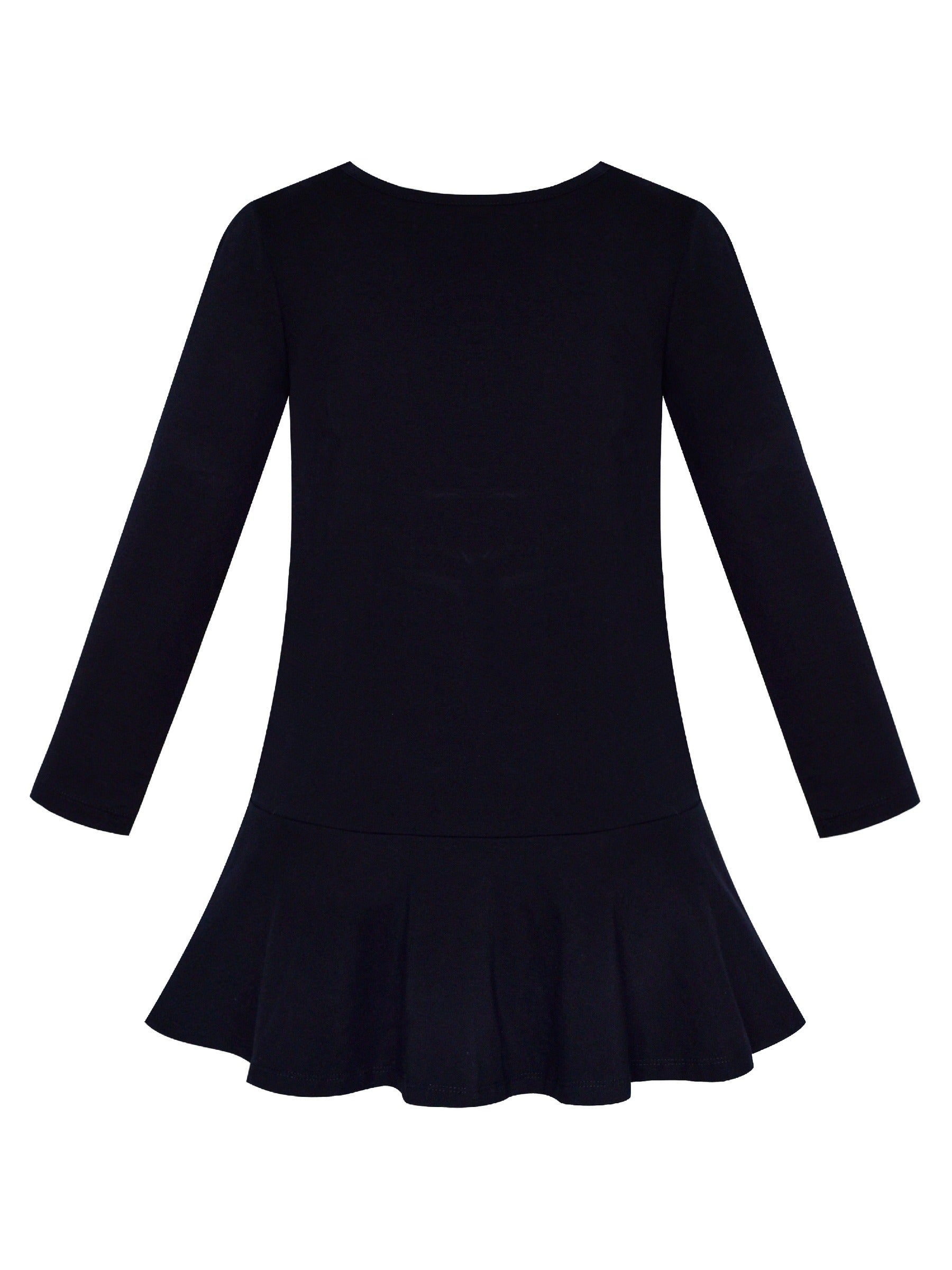 Girls Dress Long Sleeve Cotton Cartoon Sequins Pink Striped Dress Black