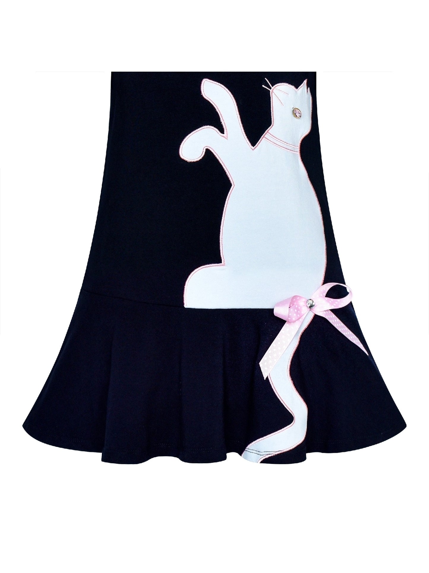 Girls Dress Long Sleeve Cotton Cartoon Sequins Pink Striped Dress Black