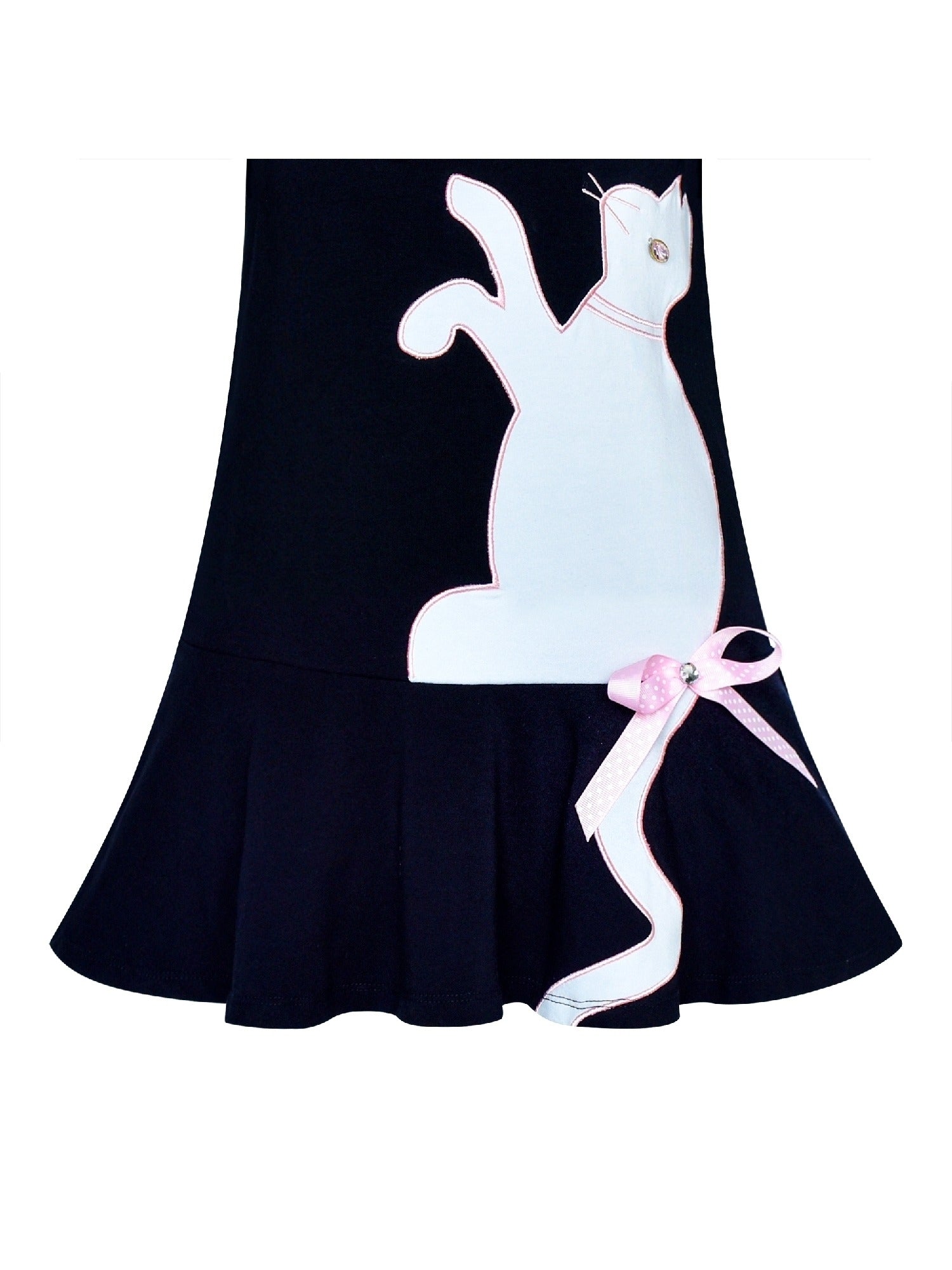Girls Dress Long Sleeve Cotton Cartoon Sequins Pink Striped Dress Black