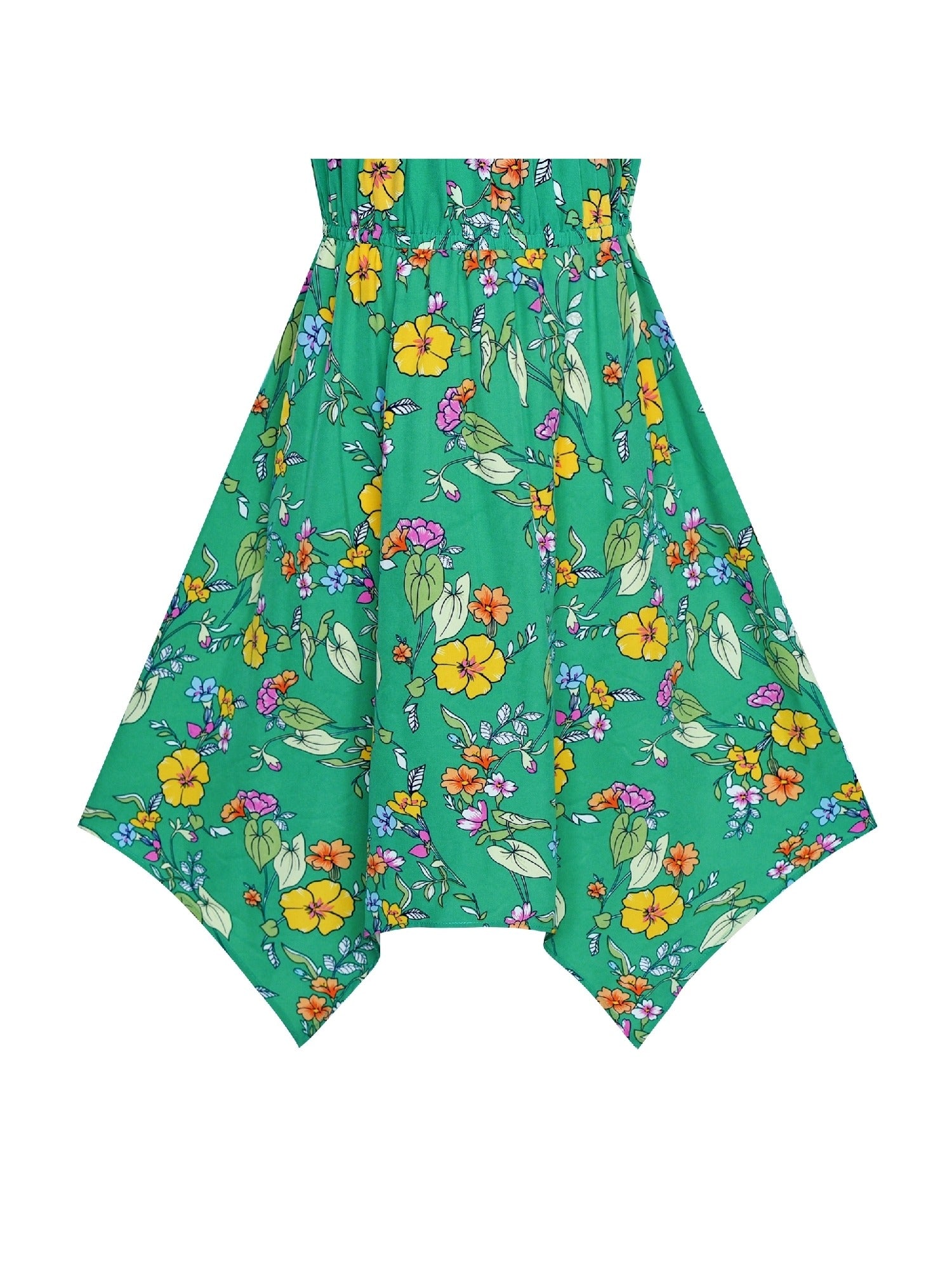 Girls Dress Green Flower Asymmetrical Hem Skirt Tank Dress Green