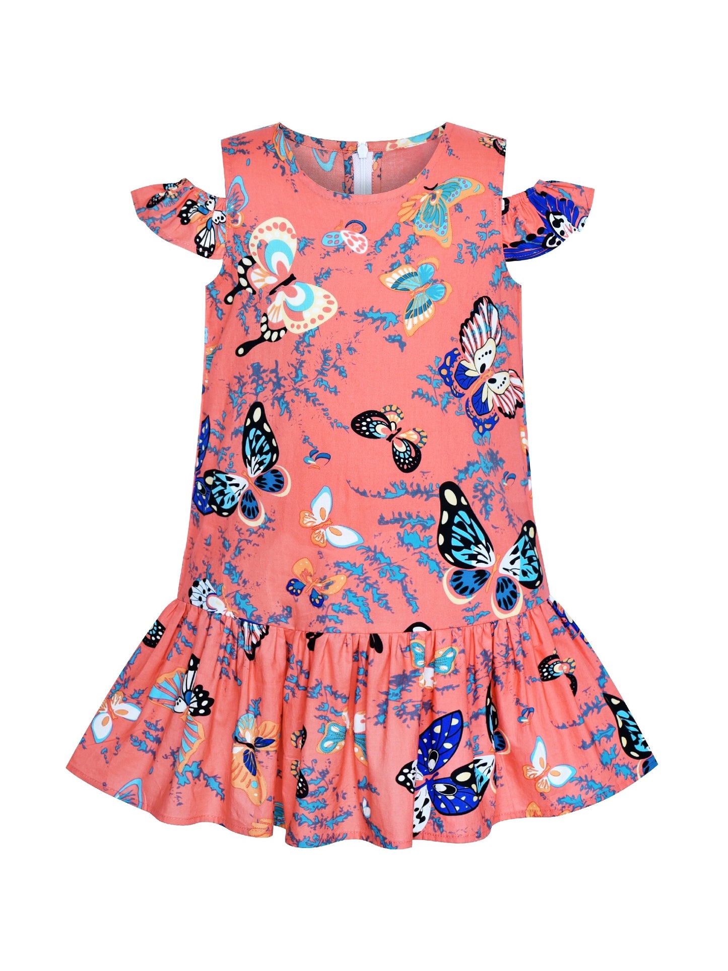 Girls Dress Button Front Cold Shoulder Cotton Casual Pink
