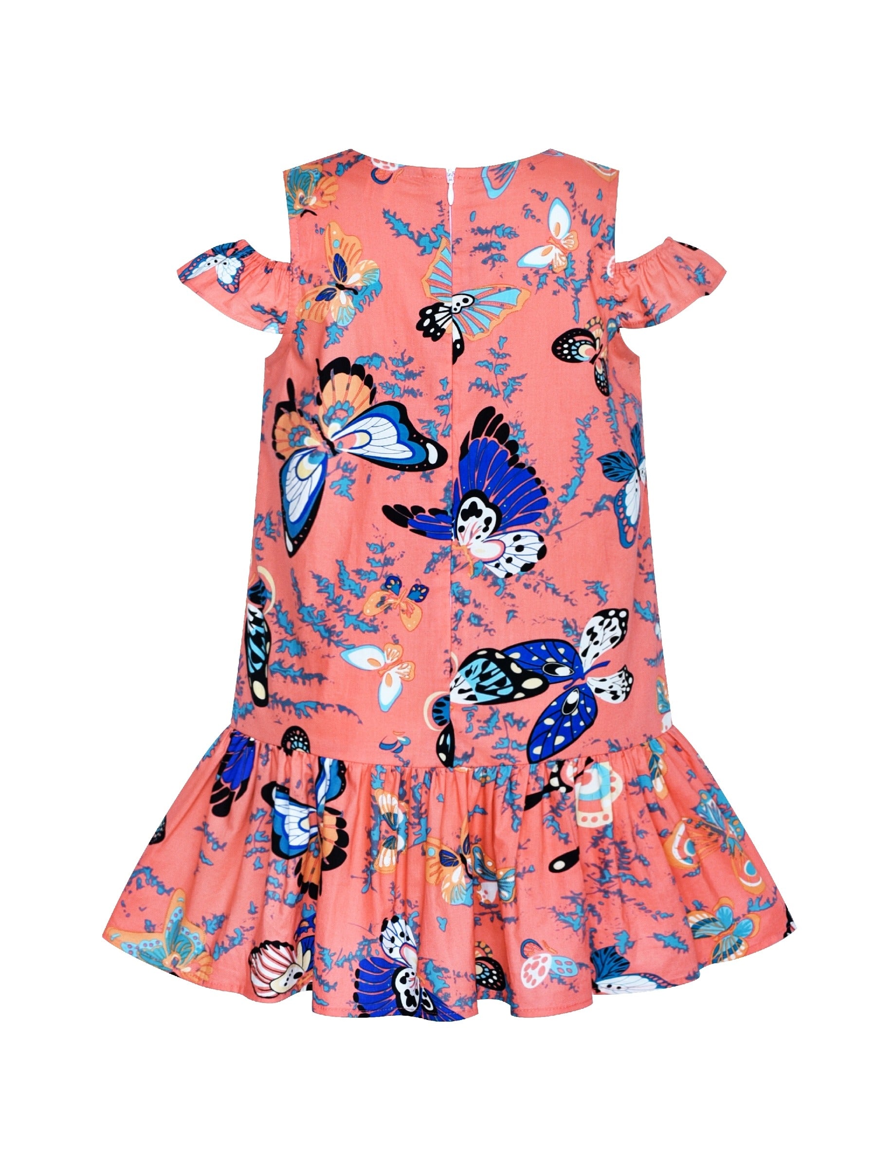 Girls Dress Button Front Cold Shoulder Cotton Casual Pink