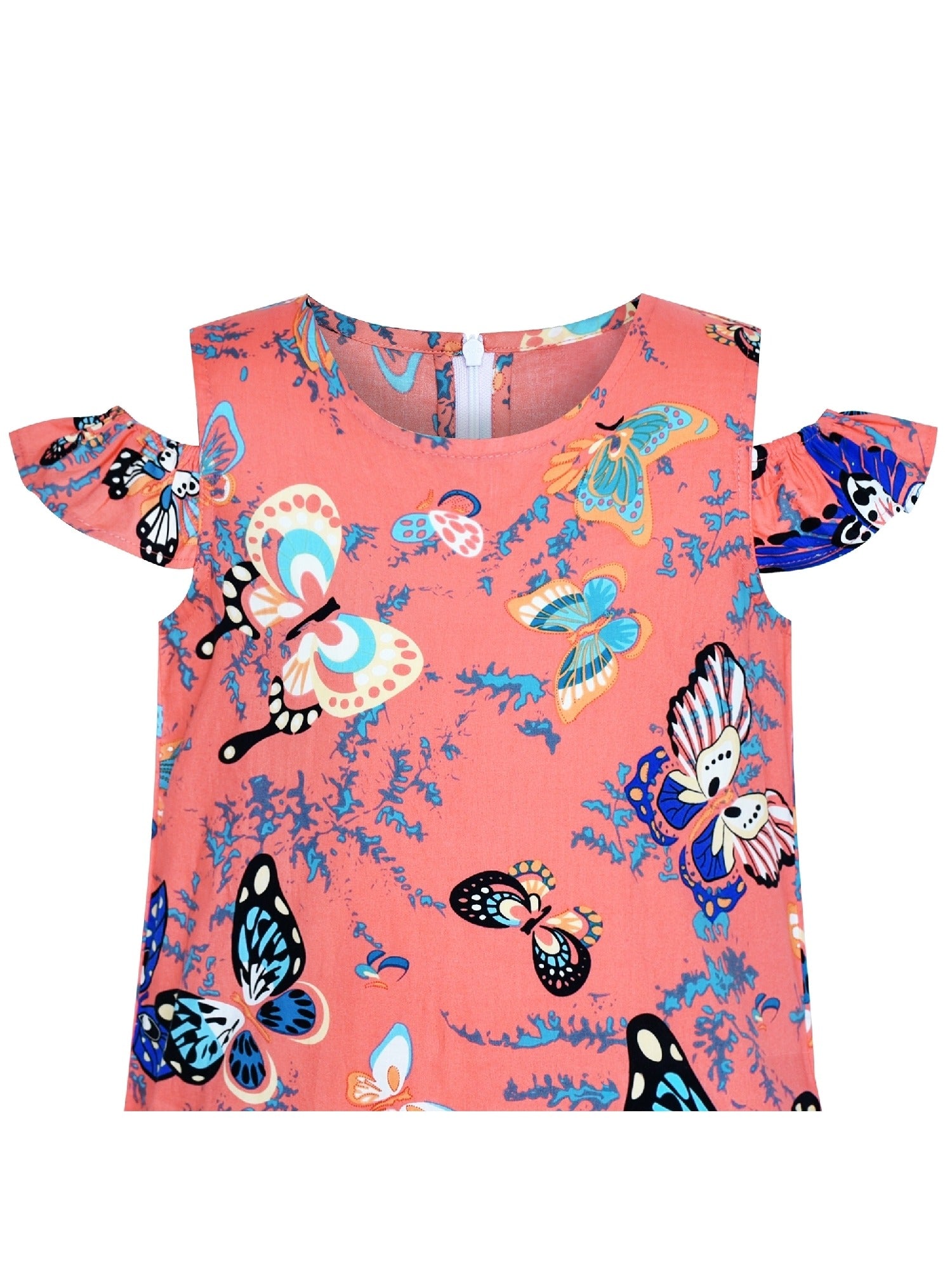 Girls Dress Button Front Cold Shoulder Cotton Casual Pink