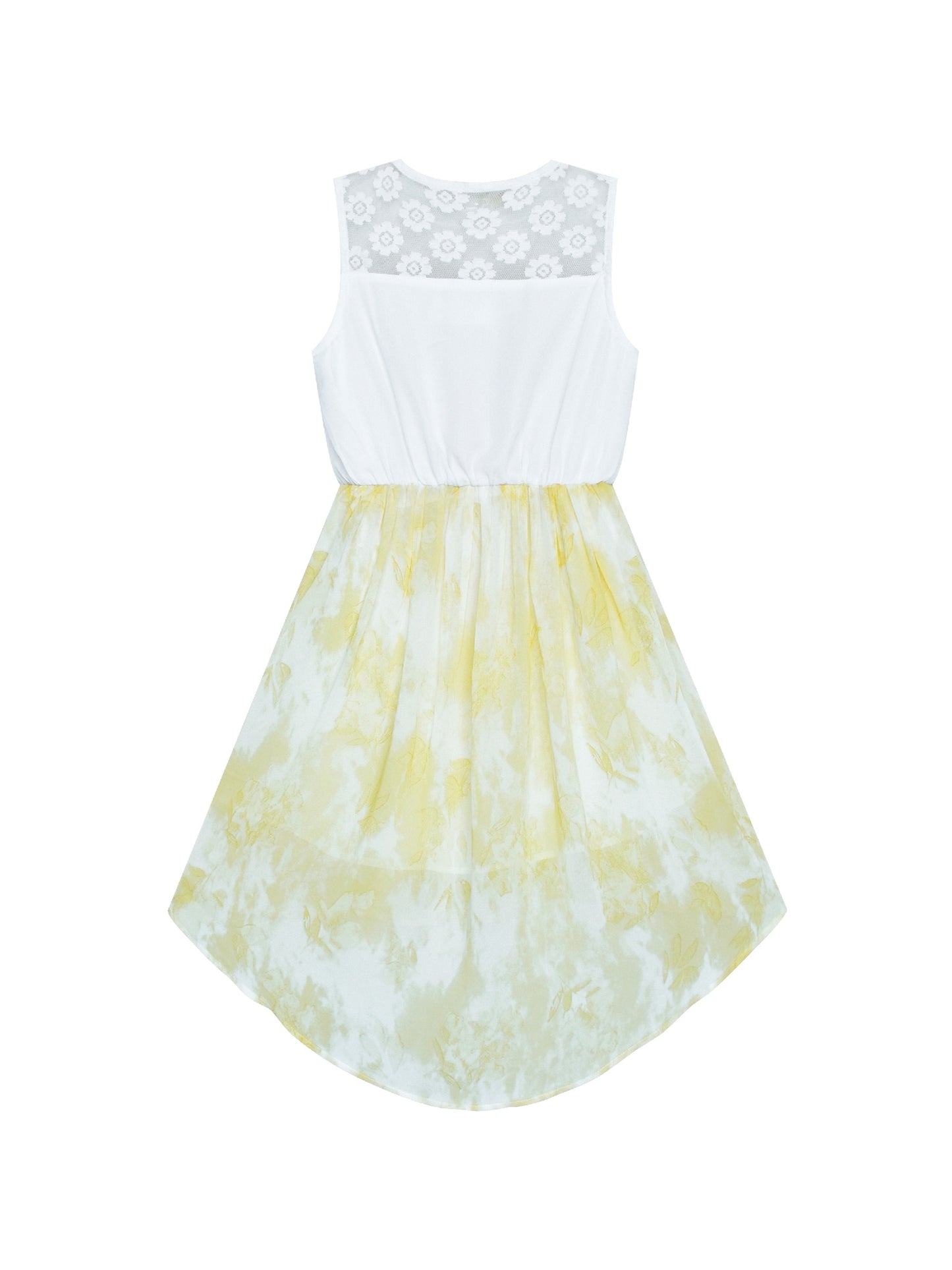 Girls Dress Lace to Chiffon Striped Black White Tied Waist Yellow