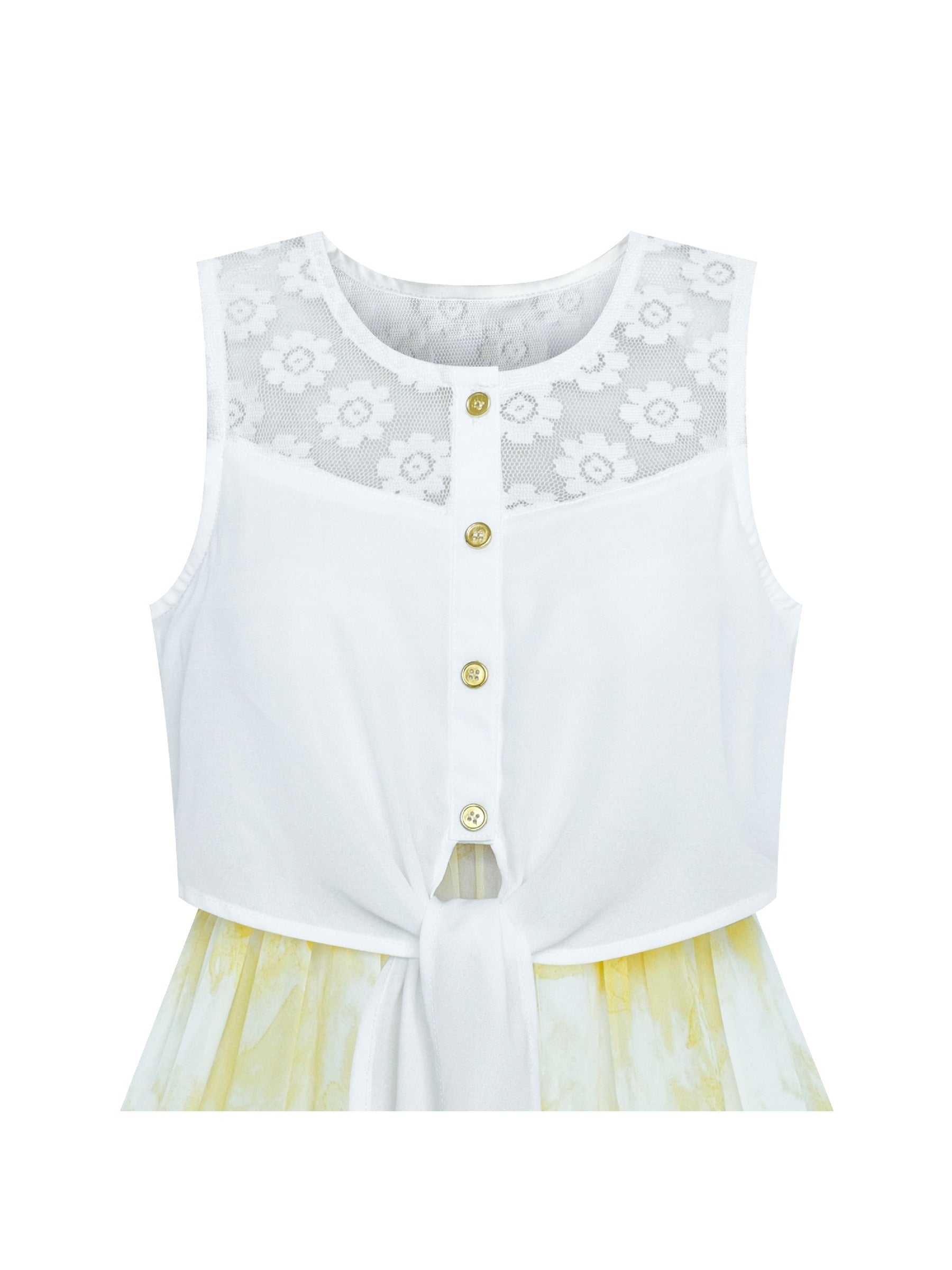 Girls Dress Lace to Chiffon Striped Black White Tied Waist Yellow