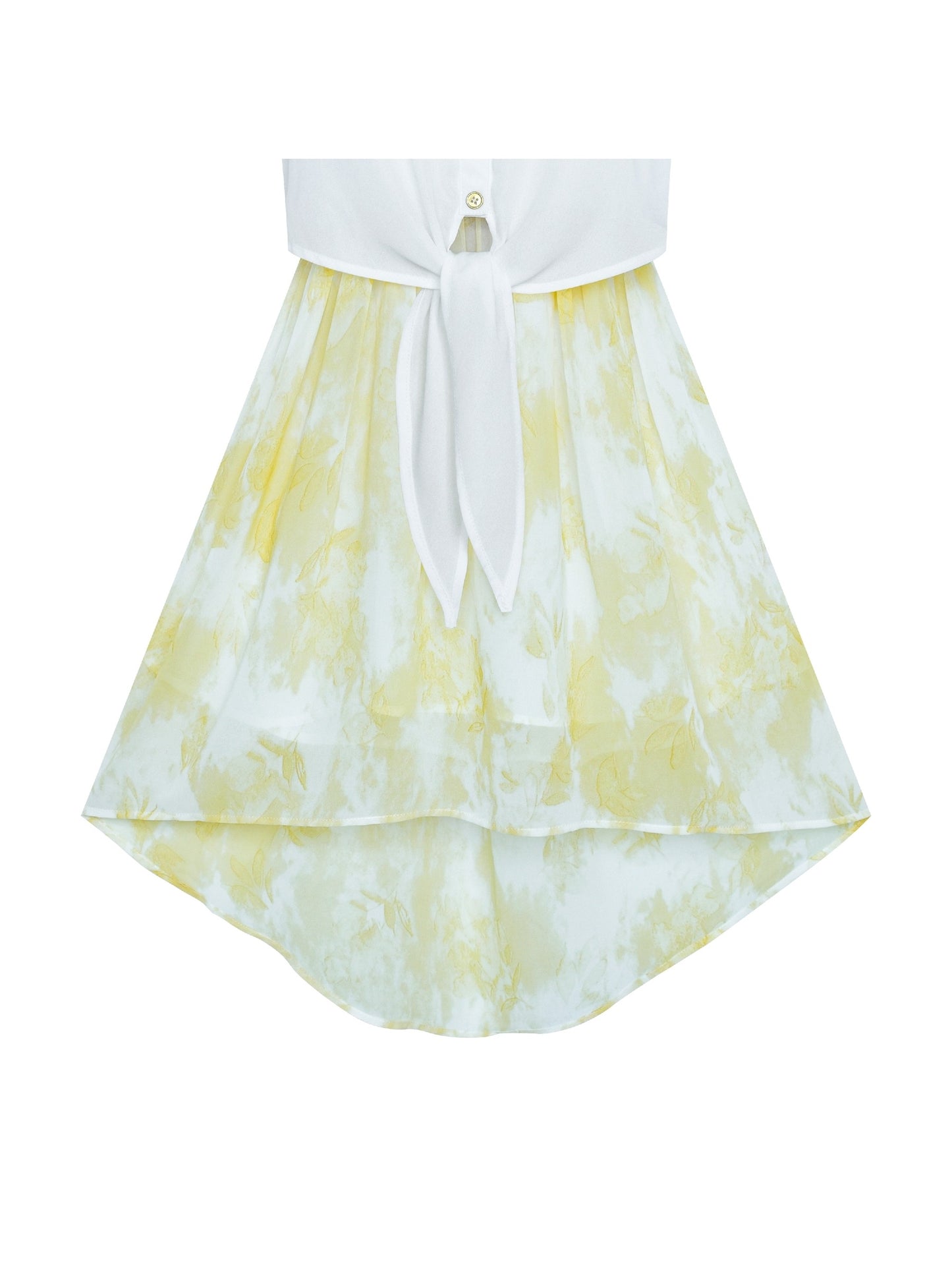 Girls Dress Lace to Chiffon Striped Black White Tied Waist Yellow