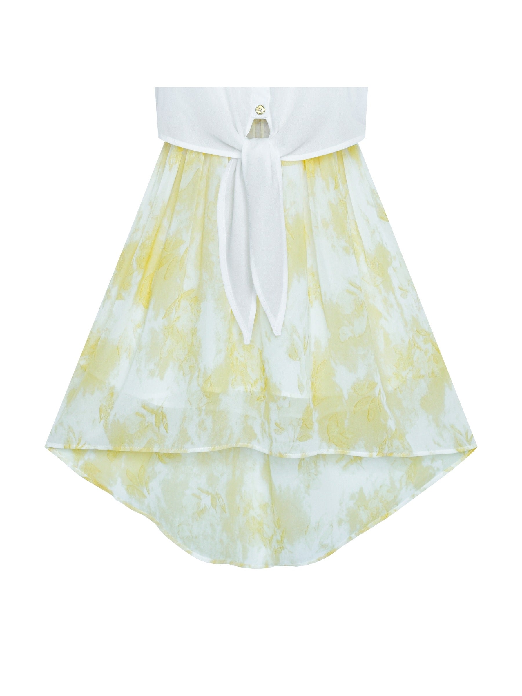Girls Dress Lace to Chiffon Striped Black White Tied Waist Yellow