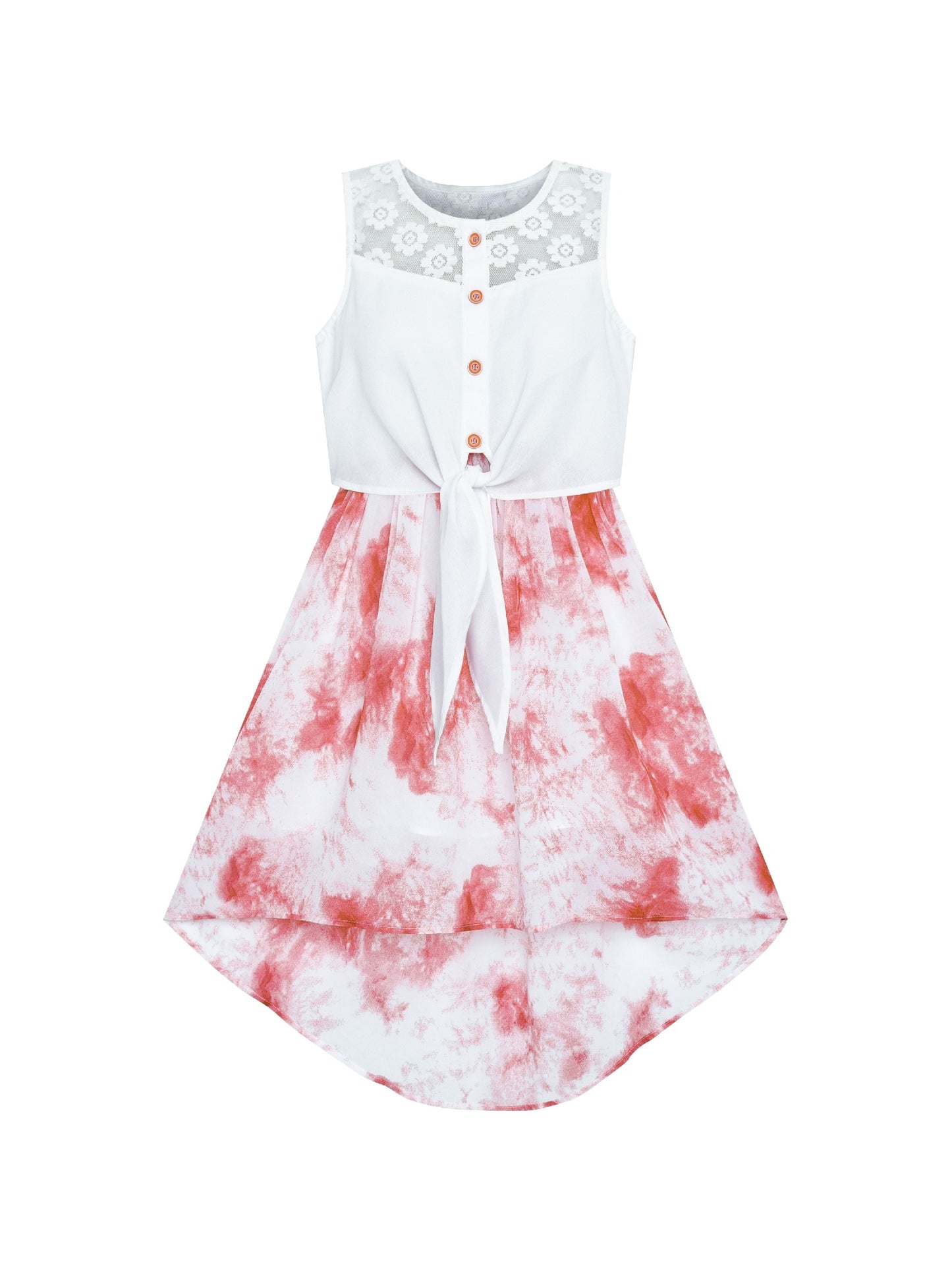 Girls Dress Lace to Chiffon Striped Black White Tied Waist Red