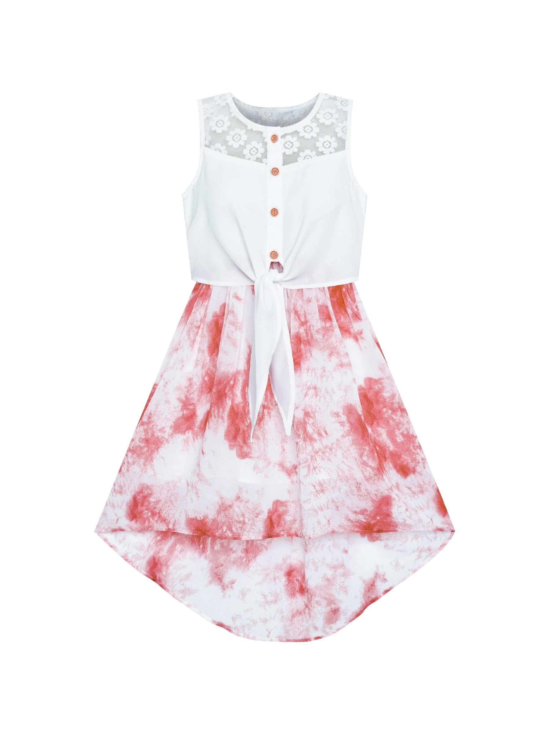 Girls Dress Lace to Chiffon Striped Black White Tied Waist Red