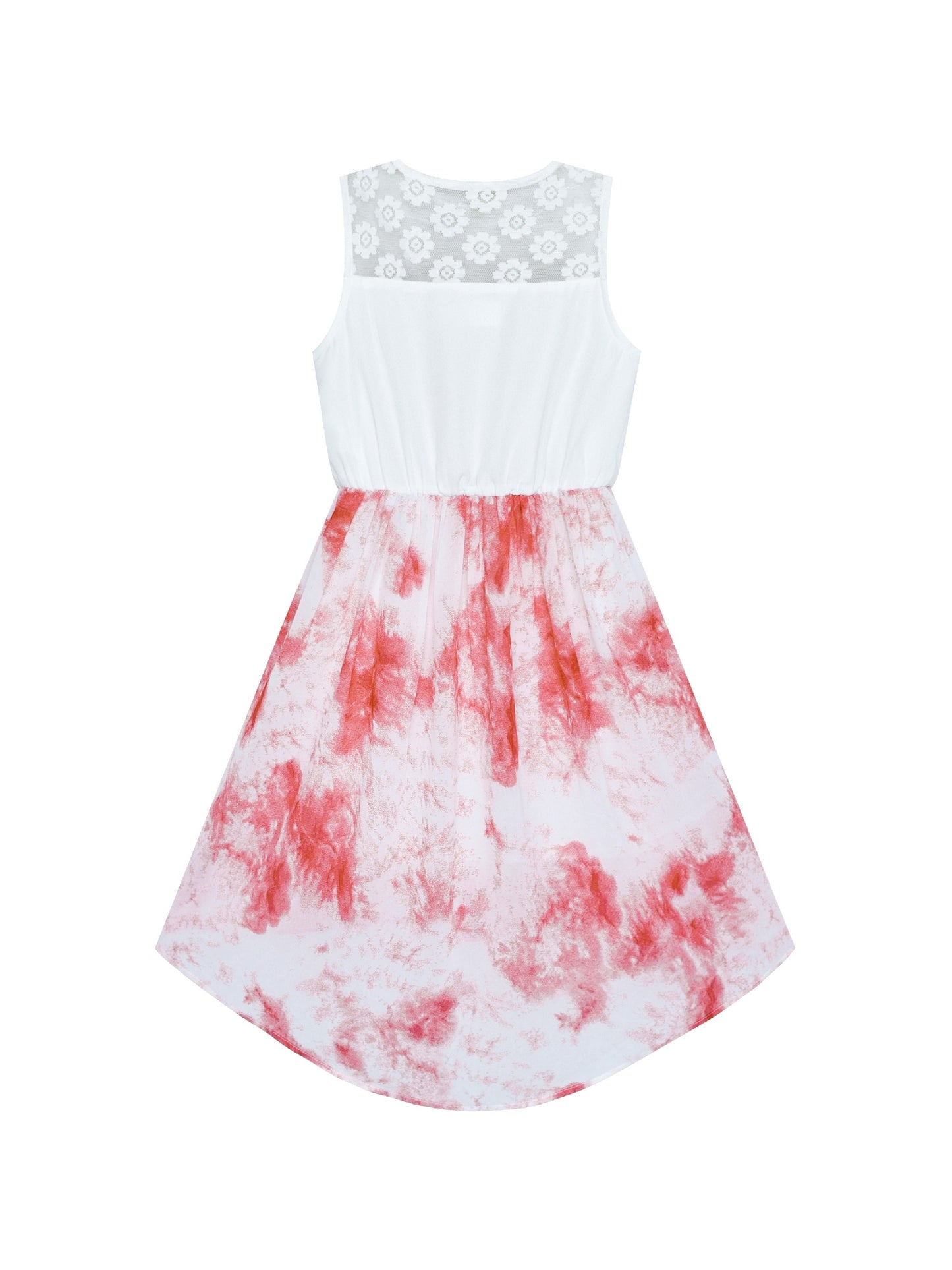 Girls Dress Lace to Chiffon Striped Black White Tied Waist Red