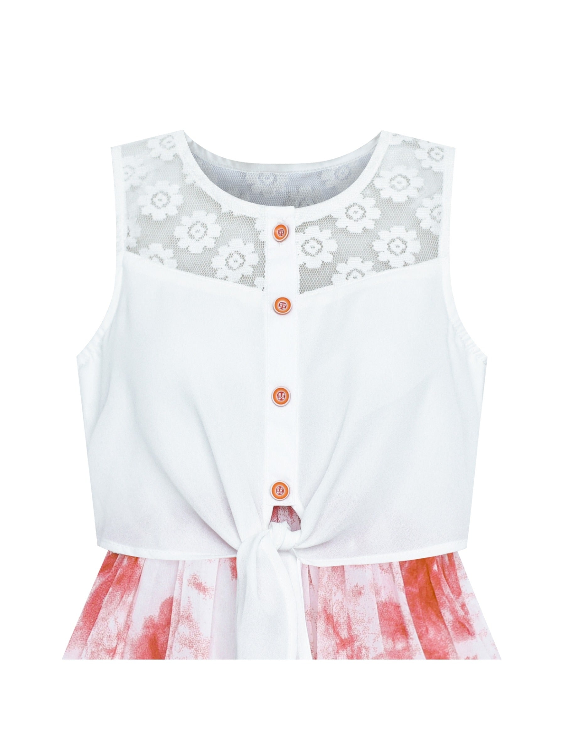 Girls Dress Lace to Chiffon Striped Black White Tied Waist Red