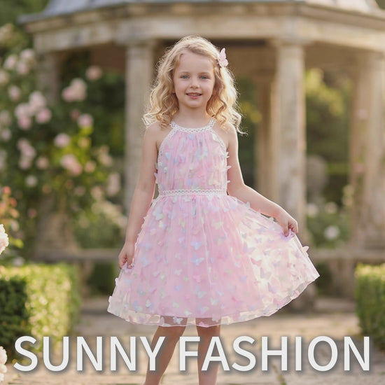 Girls Dress Butterfly Embroidered Halter Dress Party Size 5-12 Years video