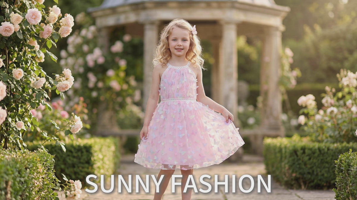 Girls Dress Butterfly Embroidered Halter Dress Party Size 5-12 Years video