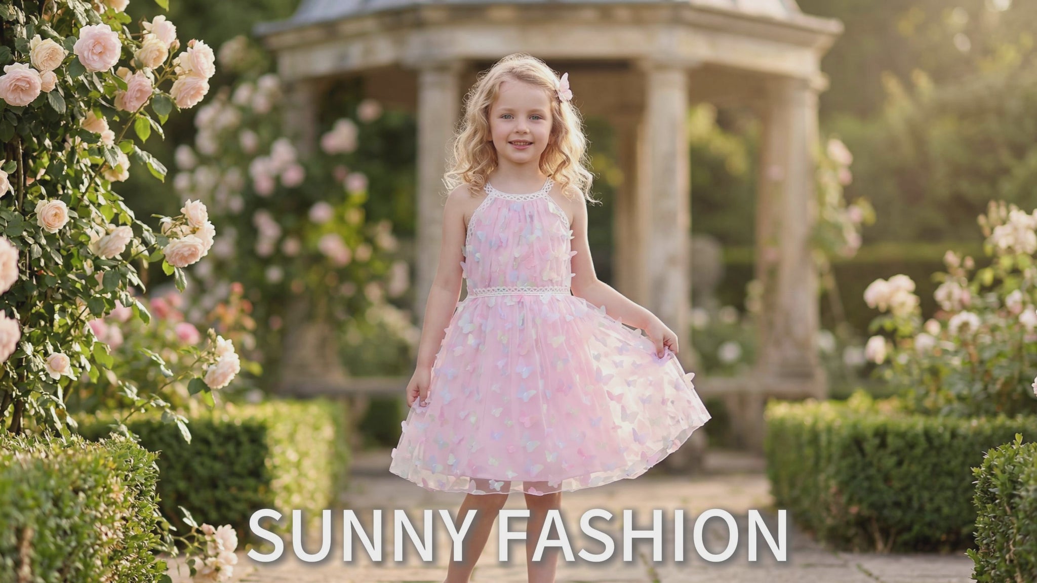 Girls Dress Butterfly Embroidered Halter Dress Party Size 5-12 Years video