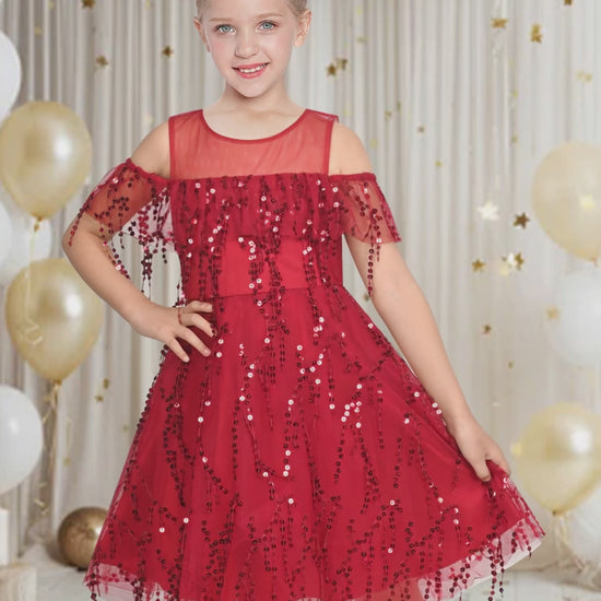 Girls Dress Cold Shoulder Sleeveless Lace Flower Ruffle video