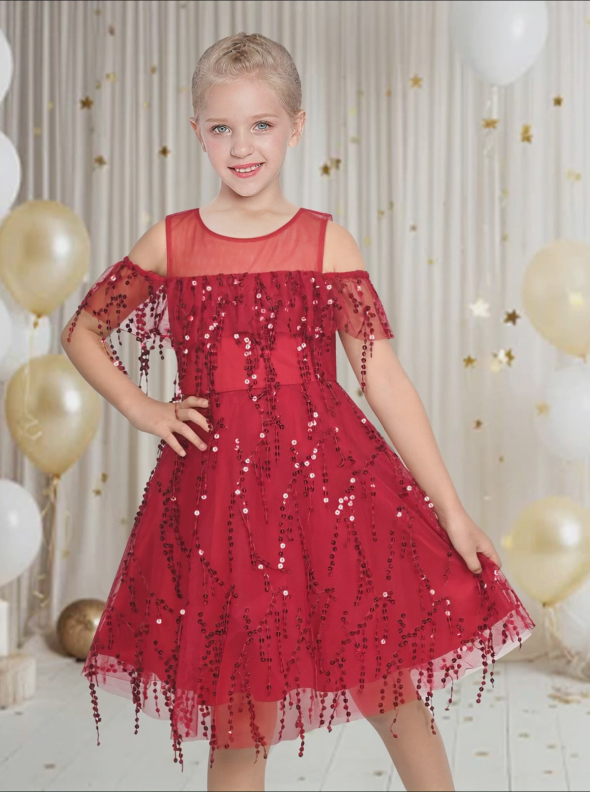 Girls Dress Cold Shoulder Sleeveless Lace Flower Ruffle video