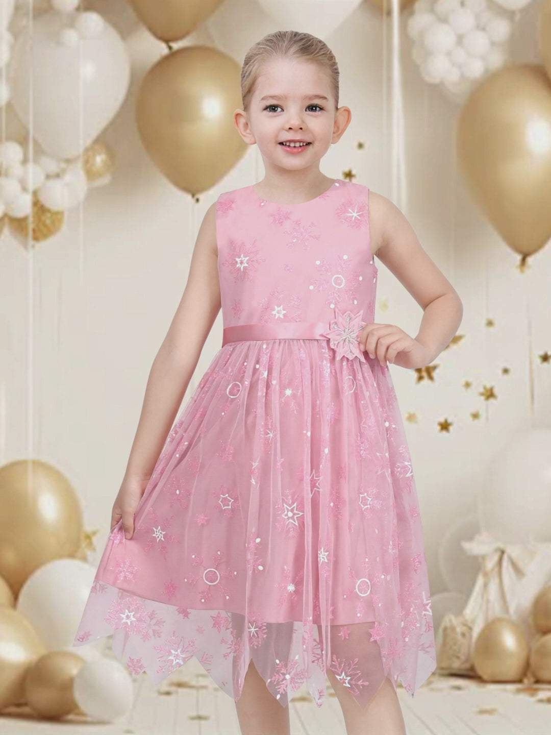 Sunny Fashion Girls Pink Snowflake Star Tulle Dress video