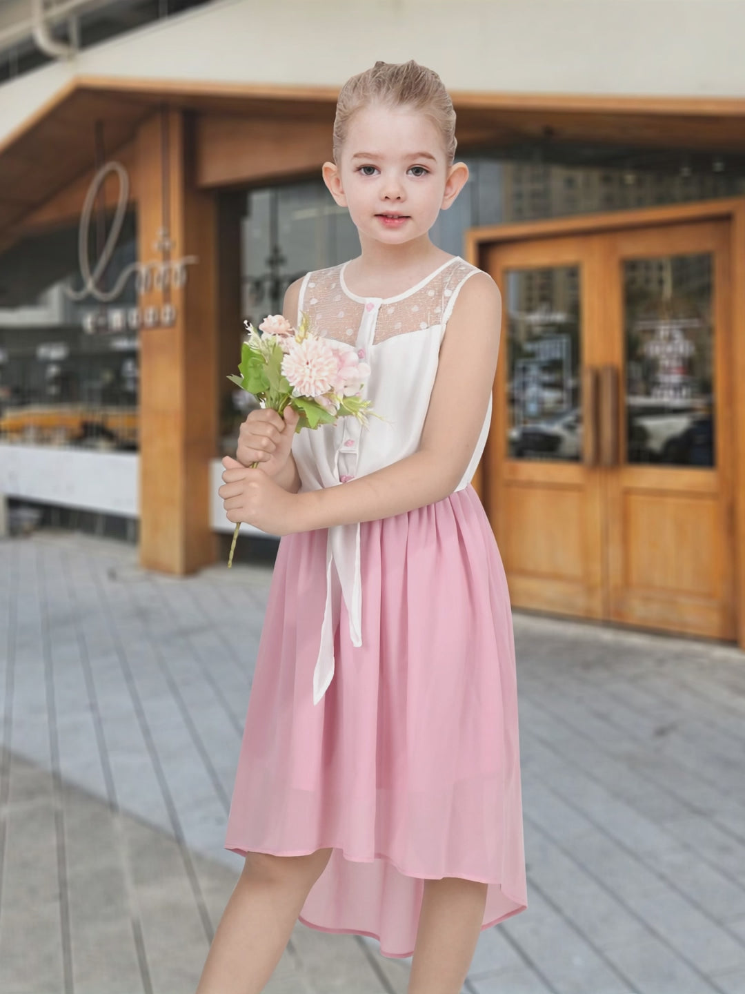Girls Dress Lace to Chiffon Striped Black White Tied Waist video