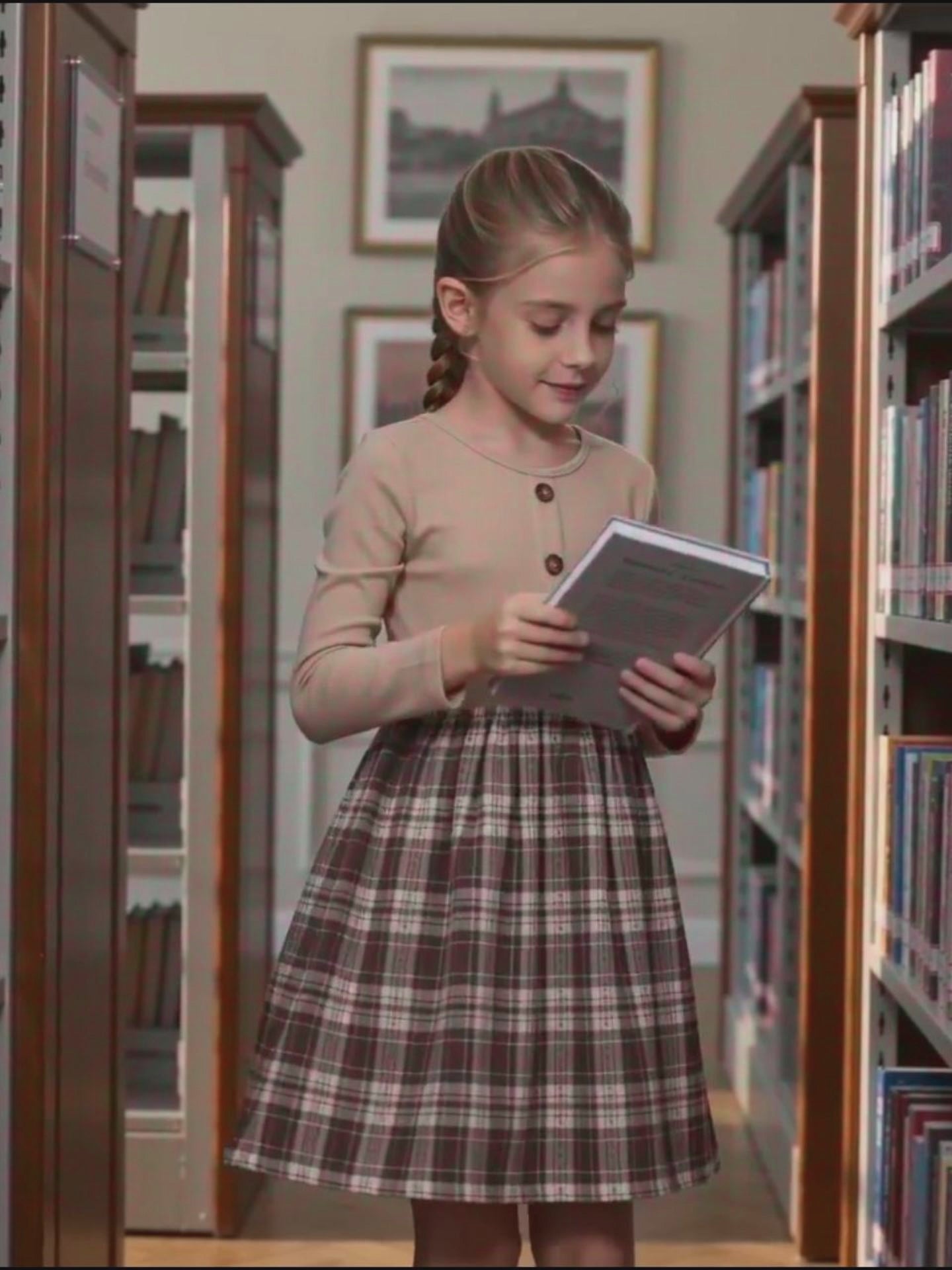Girls Dress Tan Cream Plaid Long Sleeve Ribbed Knit Preppy School Daily Casual Comfortable video