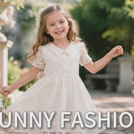 Flower Girls Dress Ivory Floral Lace Button Short Sleeve Communion Wedding Formal video