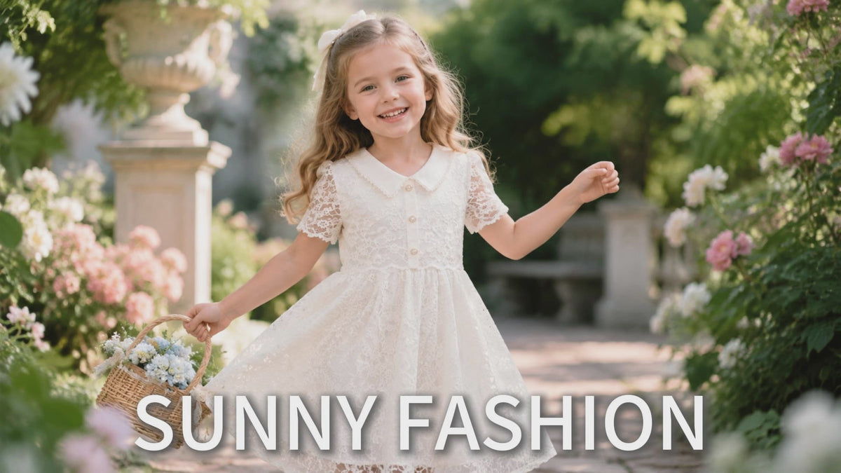 Flower Girls Dress Ivory Floral Lace Button Short Sleeve Communion Wedding Formal video