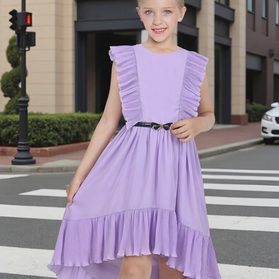 Girls Dress Coffee Ruffle Butterfly High Low Irregular Hem Sweet Birthday Party video