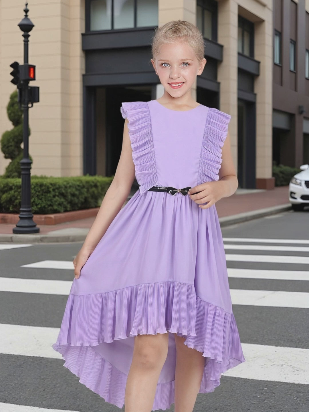 Girls Dress Coffee Ruffle Butterfly High Low Irregular Hem Sweet Birthday Party video