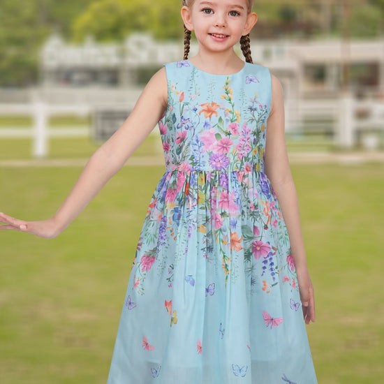 Girls Dress Sunflower Garden Turn-Down Collar Sleeveless video