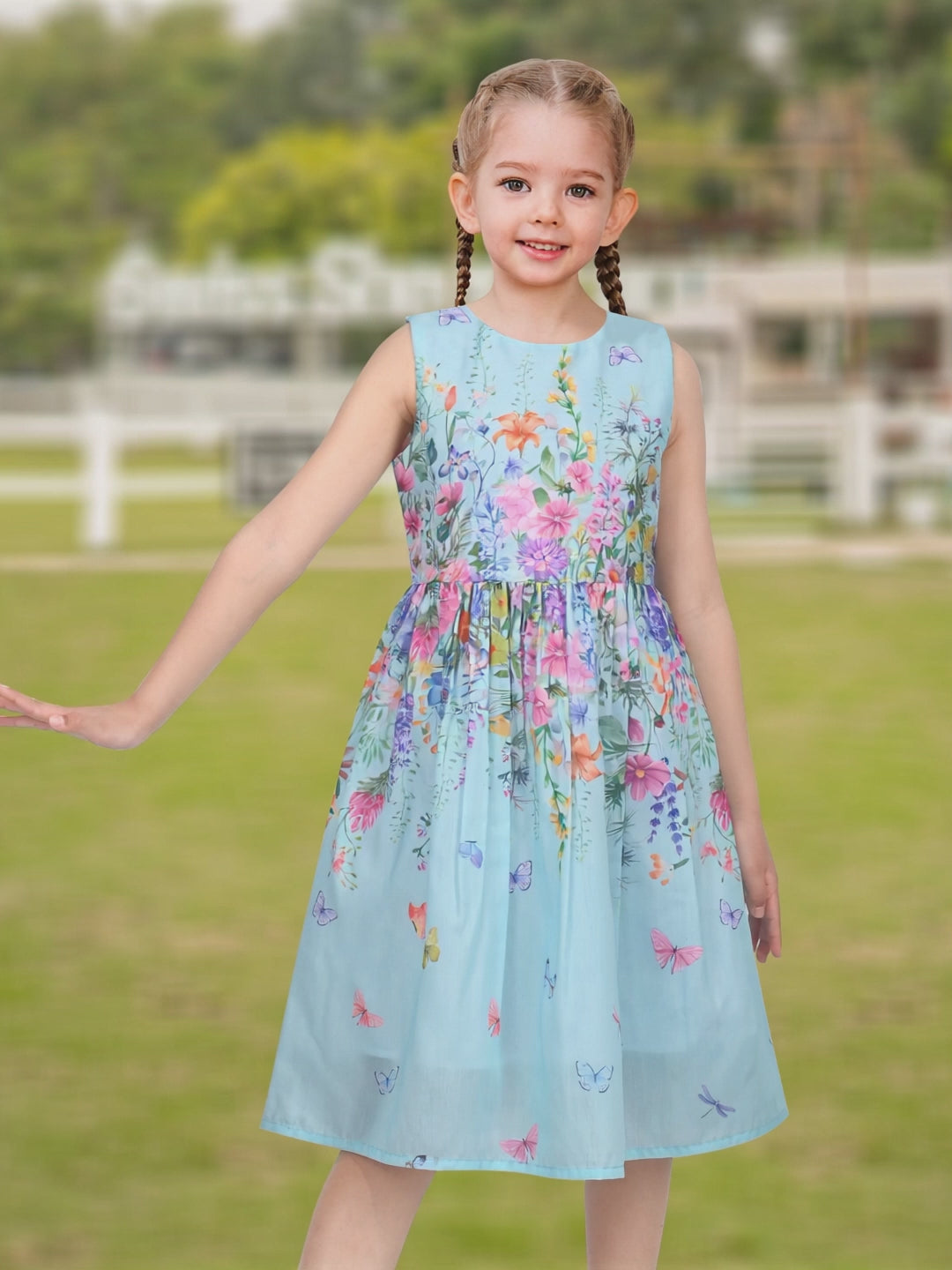 Girls Dress Sunflower Garden Turn-Down Collar Sleeveless video