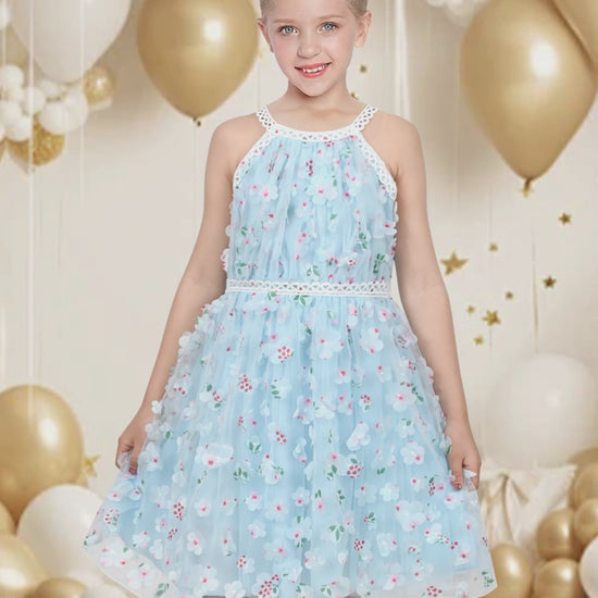 Sunny Fashion Girls Blue Butterfly Halter Tulle Dress video