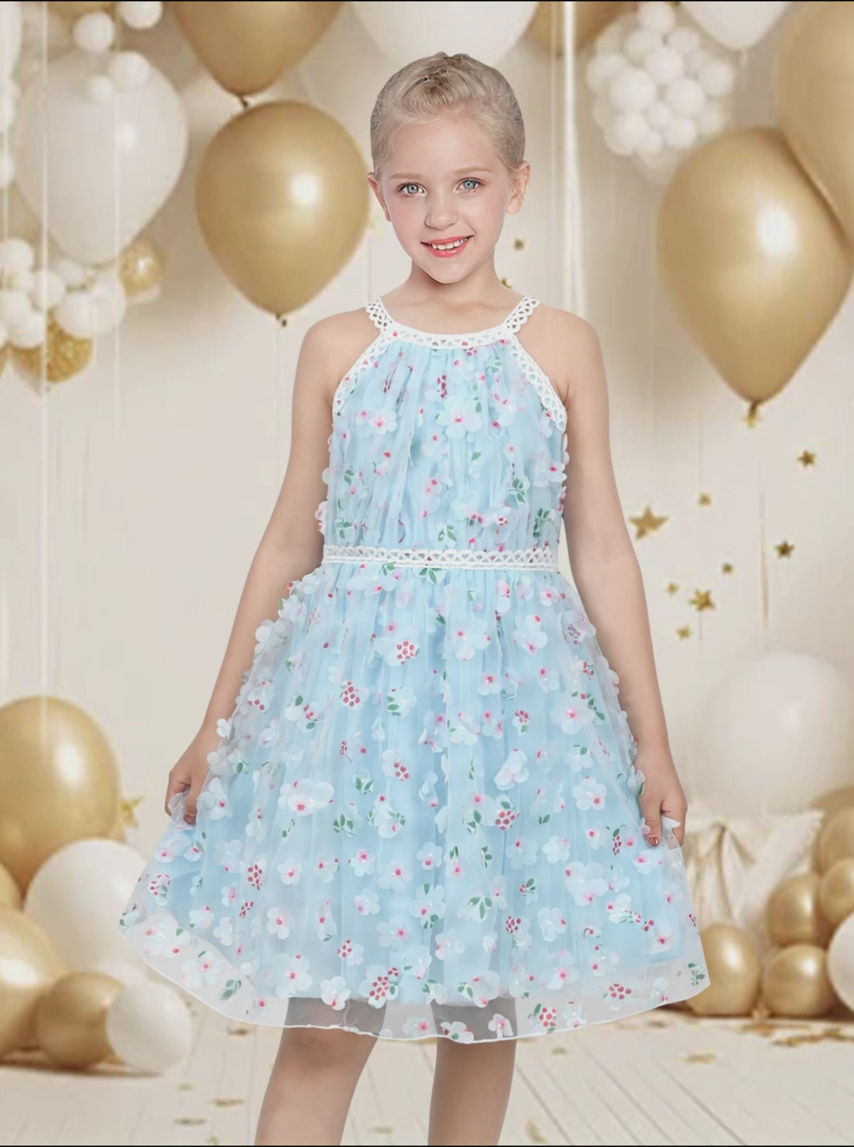 Sunny Fashion Girls Blue Butterfly Halter Tulle Dress video