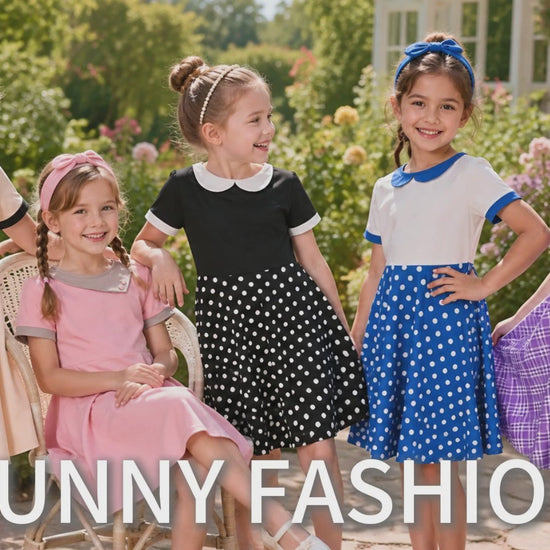Girls Dress Tan Beige Asymmetric Collar Knit Preppy School Family Short Sleeve video