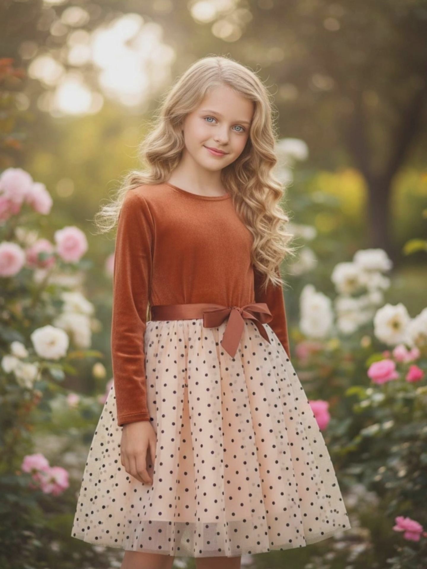 Girls Dress Rust Copper Velvet Polka Dot Plain Tulle Vintage Twirly Fall Holiday video