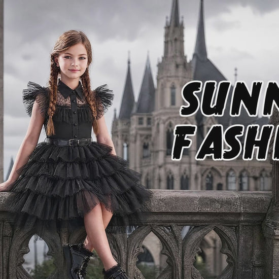 Girls Dress Halloween Square Collar Layer Skirt Puff Short Sleeve Size 4-14 Years video