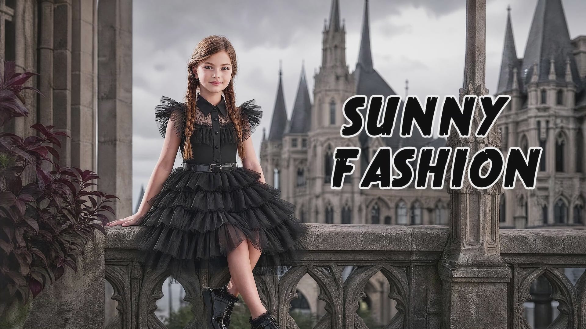 Girls Dress Halloween Square Collar Layer Skirt Puff Short Sleeve Size 4-14 Years video