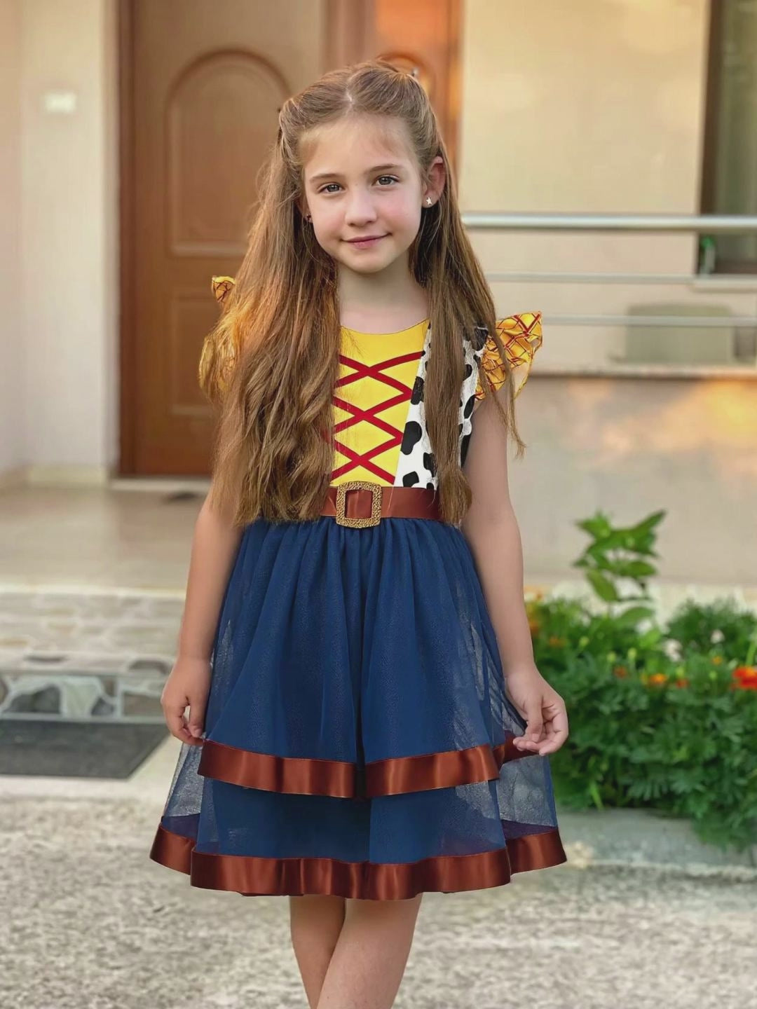 Girls Dress Western Cowgirl Flutter Belted Tiered Tulle Outfit Halloween Party video