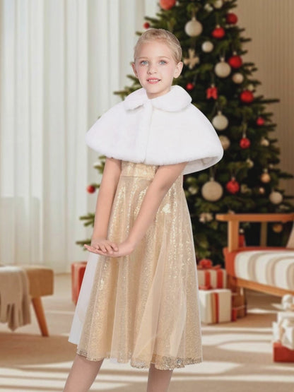 Sunny Fashion Girls Burgundy Chiffon Halter Dress with Faux Fur Cape video