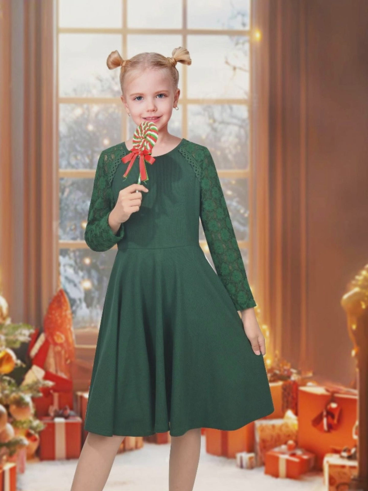 Girls Dress Red Lace Floral Hollow Back Formal Evening Long Sleeve video