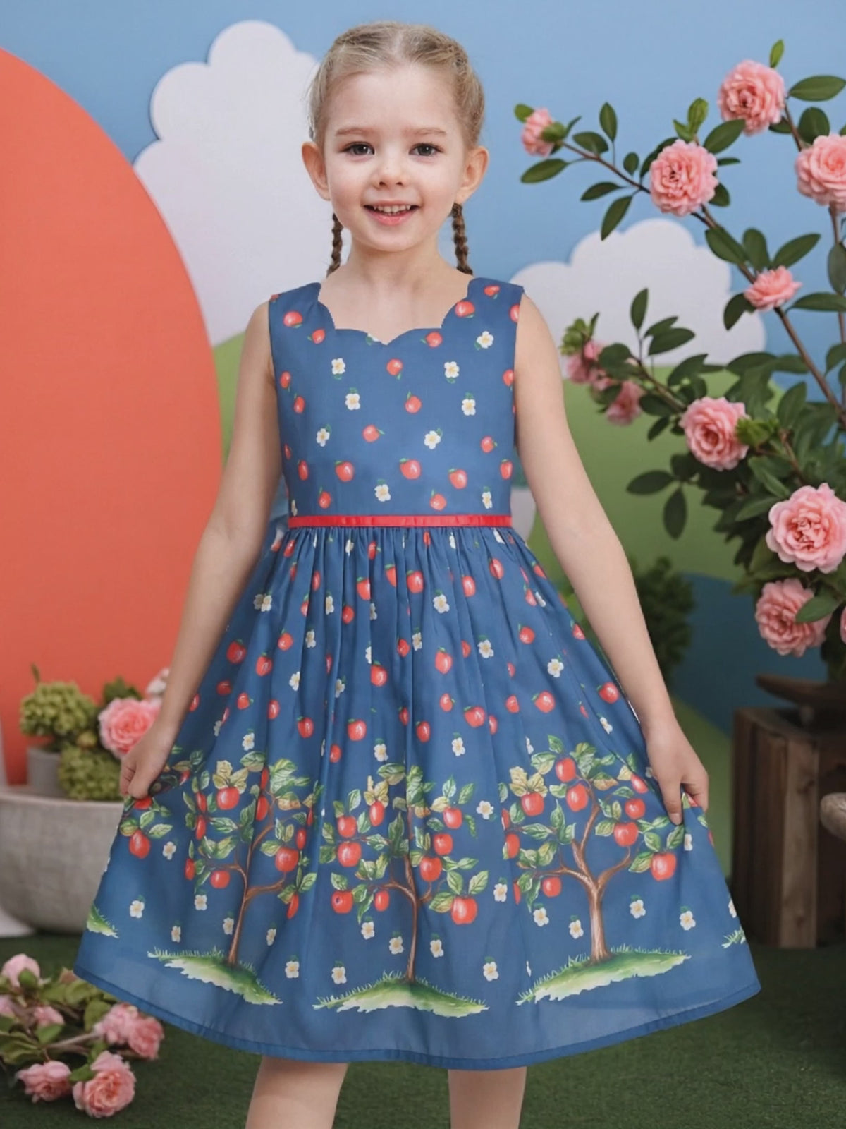 Girls Dress Green Strawberry Floral Zigzag Cute Sleeveless Casual Holiday video