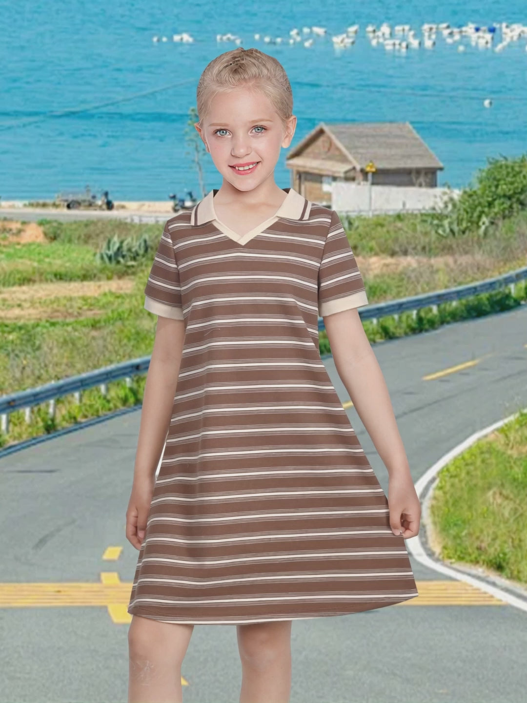 Girls Dress Sky Blue T-Shirt Basic Top Classic Loose Straight Cotton video