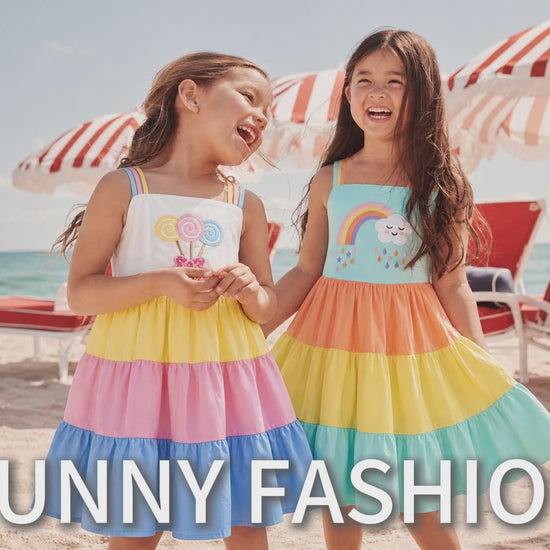 Girls Dress Purple Unicorn Rainbow Striped Suspender Sleeveless Summer video