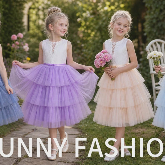 Girls Dress Purple Lace V Neck Tulle Layered Party Wedding Birthday Pageant video