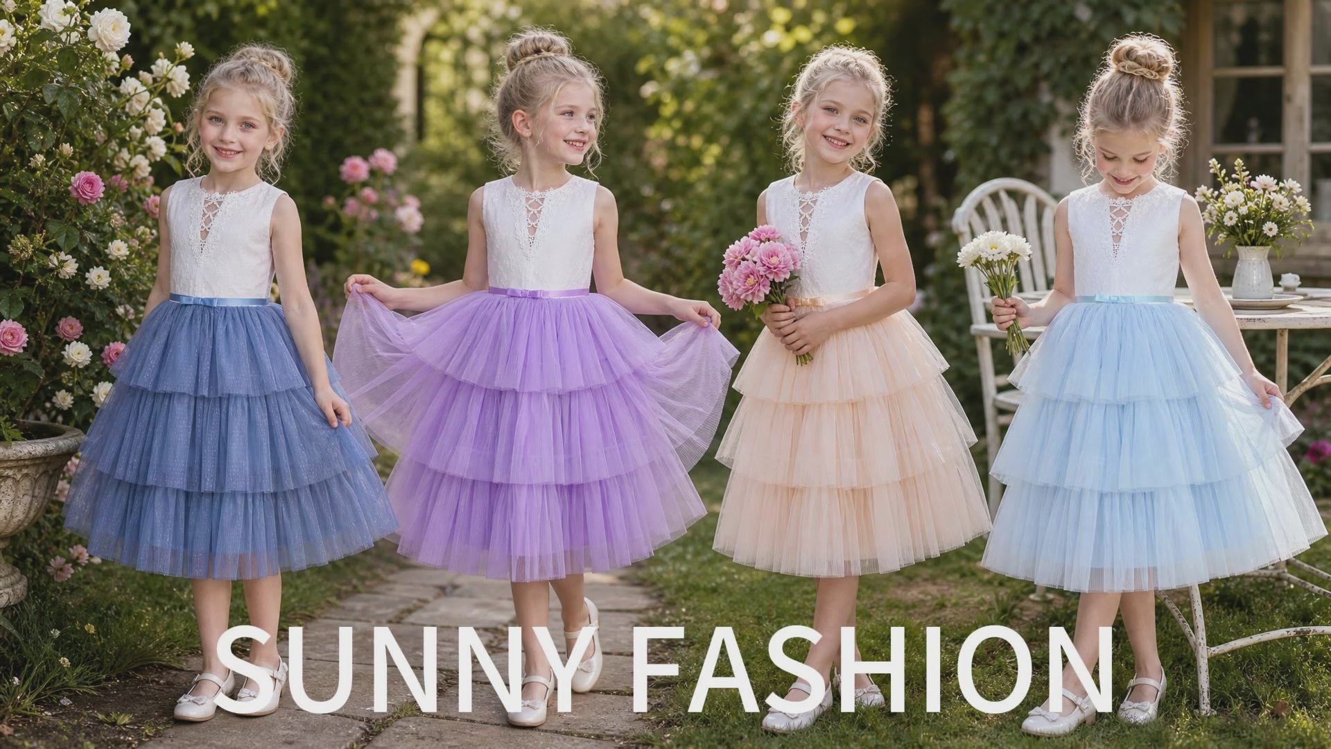 Girls Dress Purple Lace V Neck Tulle Layered Party Wedding Birthday Pageant video
