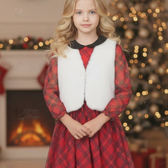 Girls Vest Coat White Faux Fur Button Sleeveless Jacket Christmas Outerwear Winter video