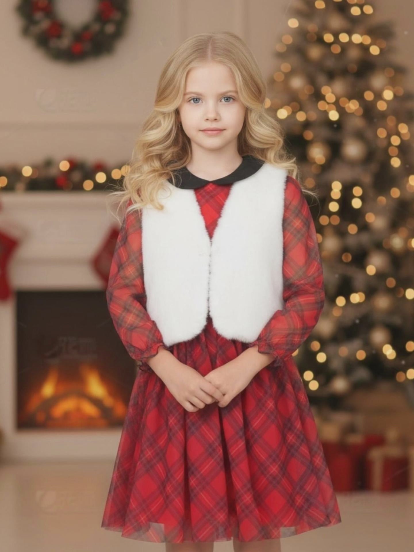 Girls Vest Coat White Faux Fur Button Sleeveless Jacket Christmas Outerwear Winter video