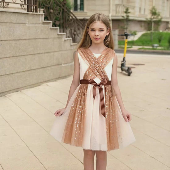 Girls Dress Glitter Tulle Cross Strap Star Moon Bow Belted Sleeveless Halloween video